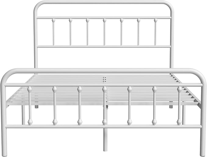 Novilla Metal Bed Frame Queen Size - Modern Minimalist Victorian Style with Headboard/Footboard, Heavy-Duty Steel Slats/Underbed Storage/No Box Spring Needed/Easy Assembly/Noise Free/White