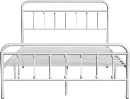 Novilla Metal Bed Frame Queen Size - Modern Minimalist Victorian Style with Headboard/Footboard, Heavy-Duty Steel Slats/Underbed Storage/No Box Spring Needed/Easy Assembly/Noise Free/White