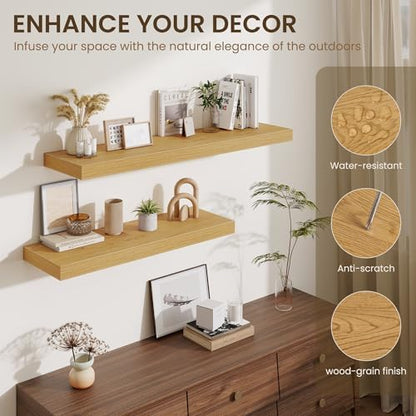 48 Inch Floating Shelves for Wall - 12 Inch Deep Fireplace Mantel Shelf - Wood Floating Shelf for Wall - Large Storage Shelves Wall Mount for Living Room & Bedroom - Oak - Set of 1