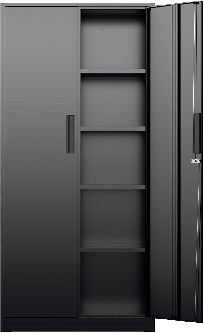 Bonusall 72" Storage Cabinet,2 Locking Doors & 4 Adjustable Shelves,Tall Cabinets,Heavy Duty Steel Cabinet for Home, Office, Warehouse, School (Black)