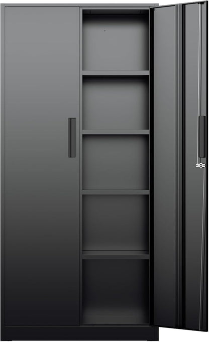 Bonusall 72" Storage Cabinet,2 Locking Doors & 4 Adjustable Shelves,Tall Cabinets,Heavy Duty Steel Cabinet for Home, Office, Warehouse, School (Black)