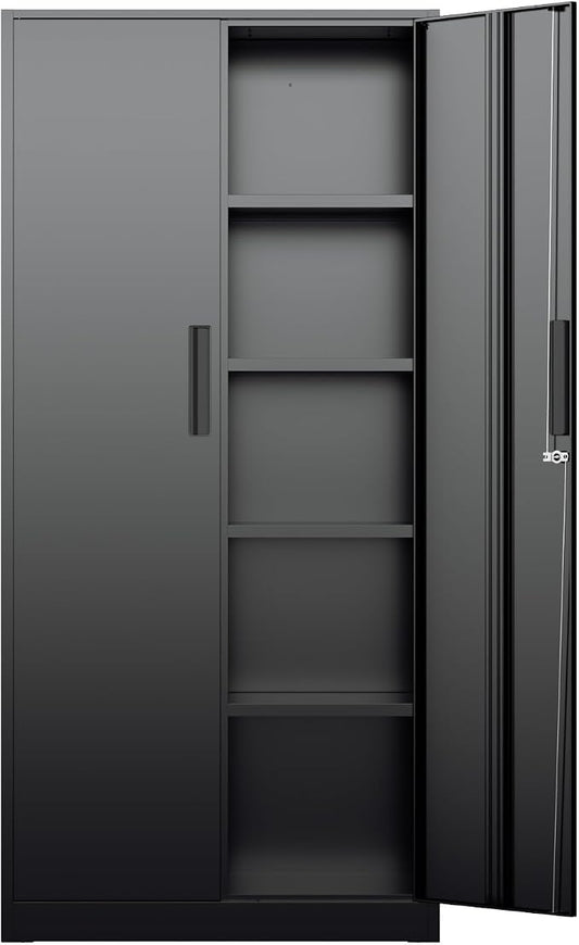 Bonusall 72" Storage Cabinet,2 Locking Doors & 4 Adjustable Shelves,Tall Cabinets,Heavy Duty Steel Cabinet for Home, Office, Warehouse, School (Black)