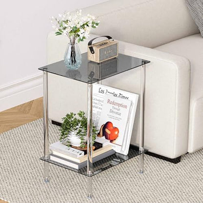 Tempered Glass Side Table, 2-Tier Acrylic End Table