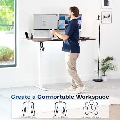 VIVO Electric Standing Desk, Smooth 3-Piece 63" x 32" Dark Walnut Top