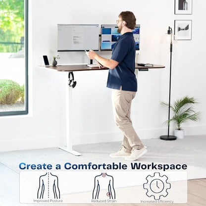 VIVO Electric Standing Desk, Smooth 3-Piece 63" x 32" Dark Walnut Top