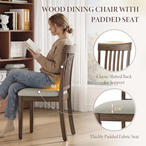 Wooden Dining Chairs Set of 4 with Walnut Wood Legs and Cushion Seat