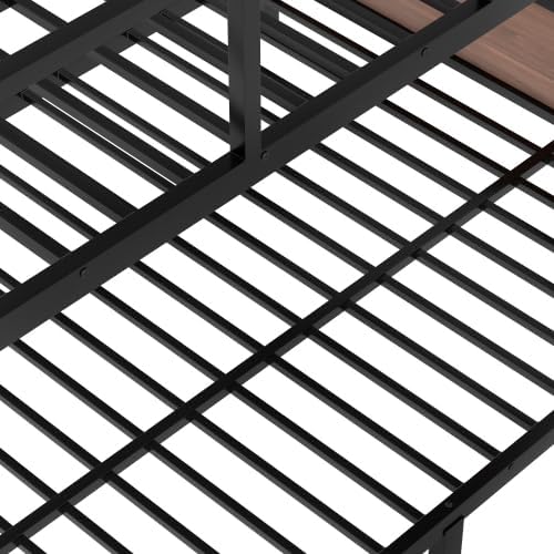 Bellemave Bunk Bed Queen Over Queen with LED, Heavy Duty Metal Bunk BedFrame with Storage Shelves and Lights, Black