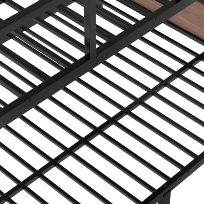 Bellemave Bunk Bed Queen Over Queen with LED, Heavy Duty Metal Bunk BedFrame with Storage Shelves and Lights, Black