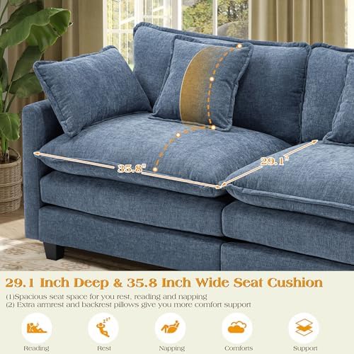 Hanherry Modular Sectional Sofa,Cloud Couch for Living Room,Modern Deep Seat Sofa Chenille Fabric Comfy Couches with Throw Pillows & Movable Ottoman for Apartment