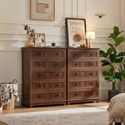 Joaxswe Farmhouse 5 Drawer Dresser for Bedroom, 42" Tall Chest of Drawers