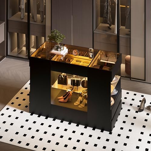 Kikihouse Modern Closet Island with 10 Drawers with LED (Black)