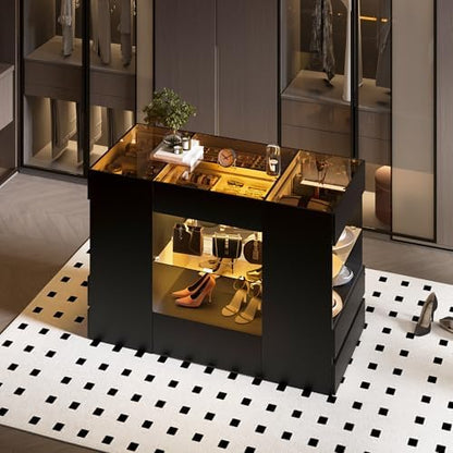Kikihouse Modern Closet Island with 10 Drawers with LED (Black)