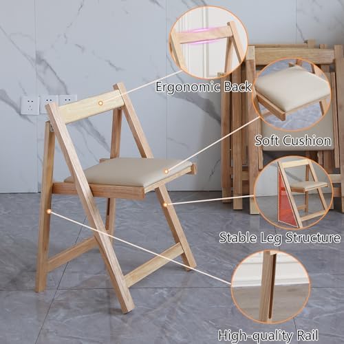 Folding Dining Chairs with Padded Seat Lightweight sillas para Fiestas,2 Pack Folding Chair for Dinner,Party Wedding,Picnic Event, 196LB Weight Capacity(Wood)