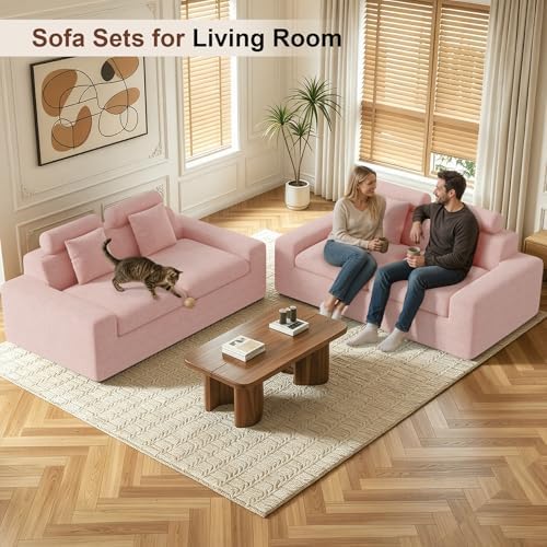 Luxanimarion 75'' Small Boneless Cloud Loveseat Sofa Set 2, No Assembly Required Couches Includes 4 pcs Pillows for Apartment, Living Room, Bedroom(Adjustable Headrest)