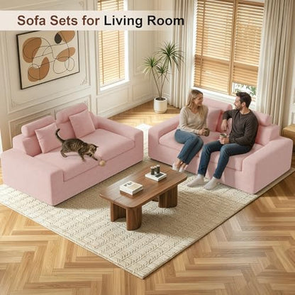 Luxanimarion 75'' Small Boneless Cloud Loveseat Sofa Set 2, No Assembly Required Couches Includes 4 pcs Pillows for Apartment, Living Room, Bedroom(Adjustable Headrest)
