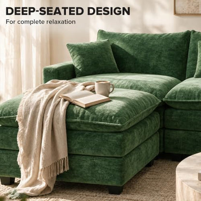 74" Cloud Loveseat with Movable Ottoman, L Shaped Modular Sectional Sofa