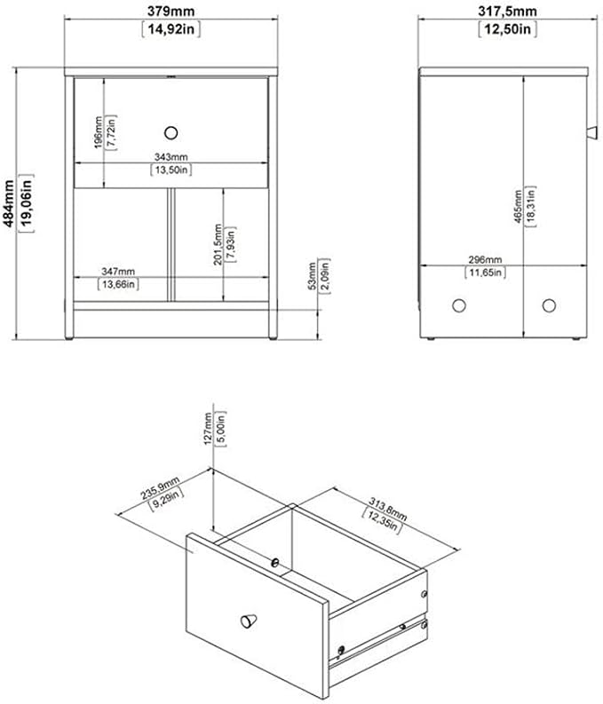 Home Square 3 Piece Bedroom Set with 6-Drawer Double Dresser and Two of 1-Drawer Nightstand in White