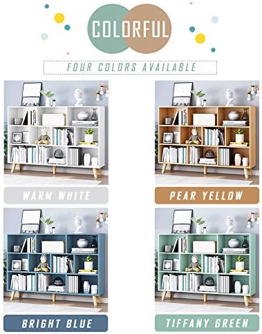 IOTXY Wooden Open Shelf Bookcase - 3-Tier Bookshelf with Leg, Tiffany-Green