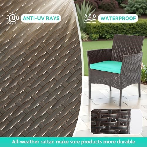 FDW 4-Piece Patio Furniture Set | Brown & Blue | Outdoor Wicker Furniture