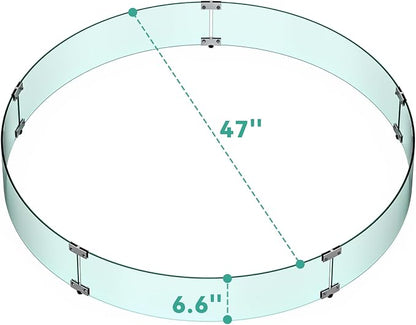 Skyflame 47" Round Fire Pit Glass Wind Guard, Thick & Clear Tempered Glass Fire-Resistant Wind Screens with Bracket & Feet, for Outdoor Fire Table/Fire Pit Pan
