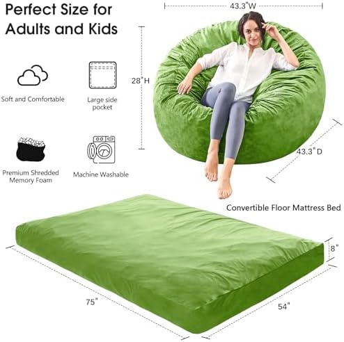Bean Bag Chairs for Adults - Giant Bean Bag Convertible Floor Sofa