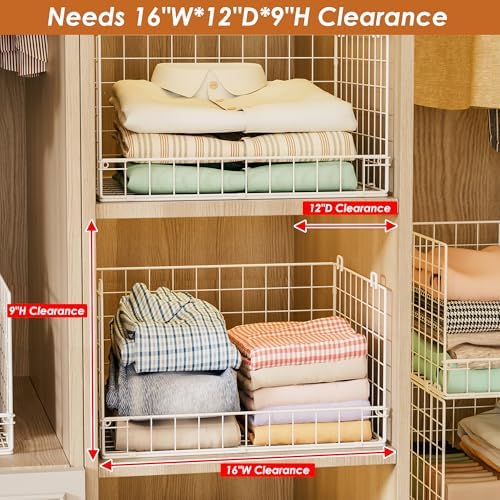 Yociyoga Closet Organizers and Storage Basket- 3-Tier Stackable Storage Bins, Foldable Closet Shelf Organizer Basket, Stackable Clothes Organizers Shelves for Home Organizer System(Patent 30022416)