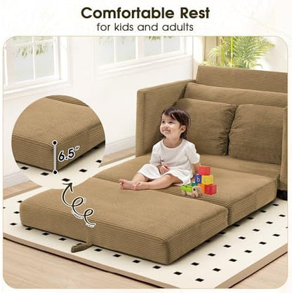 Myroyalsit 51" Convertible Loveseat Sofa Bed, 2-in-1 Folding Sofa Bed with 2 Pillow for Small Spaces, Modern Loveseat Sleeper Couch for Apartment, Living Room & Guest Room (Brown Corduroy, 51 inch)