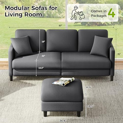 Welzona Loveseat Sofa, Teddy Love seat Couches 83", with 2 Storage Ottomans