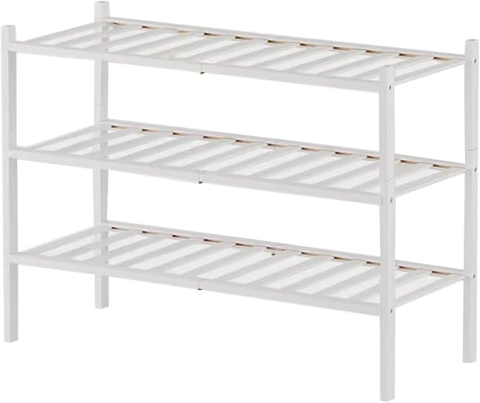 Shoe Rack Multi Tier Storage Organizer Wide Metal Shoe Shelf for Closet Entryway, Bamboo Stackable Multi-Layer Shelf Doorway Simple Folding Shoe Rack