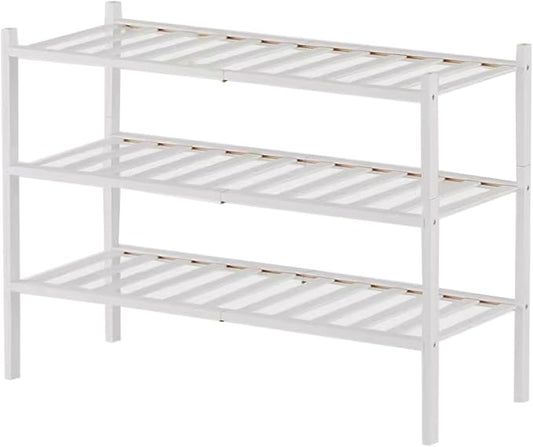 Shoe Rack Multi Tier Storage Organizer Wide Metal Shoe Shelf for Closet Entryway, Bamboo Stackable Multi-Layer Shelf Doorway Simple Folding Shoe Rack