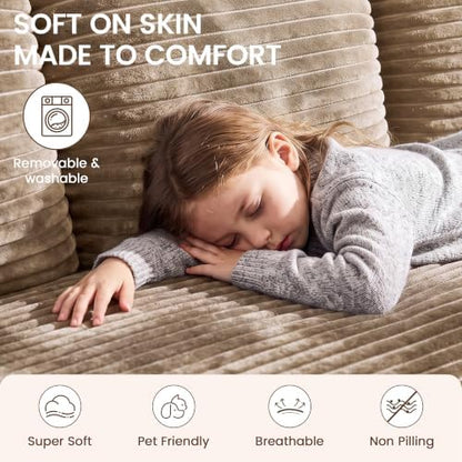 WINBOY 97" L Shaped Boneless Couches for Living Room, Comfy Modular Deep Seat Compressed Corduroy Sofa with Side Pocket,Left Facing Chiase,Camel