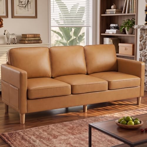 80" Faux Leather Sofa Mid Century Modern 3 Seater Couch for Living Room