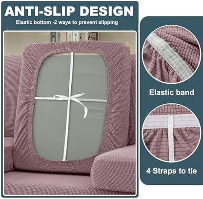 UNBBRRL Seat Cushion Cover and Back Covers for Corner Sofa Stretch Jacquard, Non Slip L Shaped Sofa Slipcover with Storage Ottoman, Sectional Couch Cover for Chaise Lounge (Pink,24 x 45 x 6”)