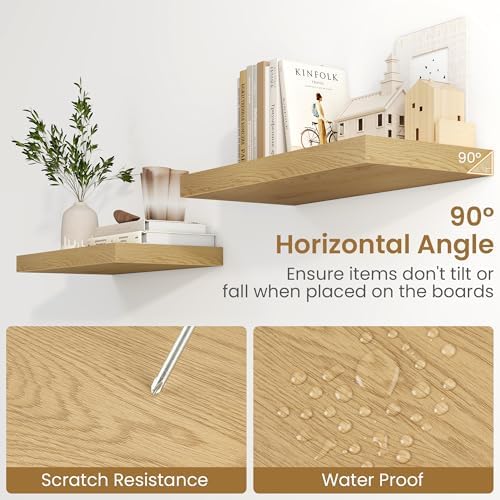 48 Inch Floating Shelves, 9.3 Inch Deep Wall Shelves for Bathroom, Living Room, Bedroom, Kitchen, Deep Long Shelf Wall Mounted 1 Pack Shelf for Books, Decor, Oak