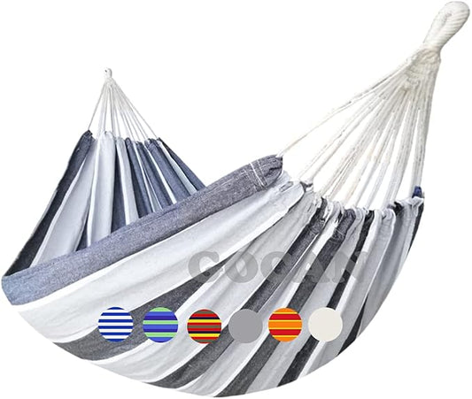 GOCAN Brazilian Double Hammock 2 Person Extra Large Canvas Cotton Hammock for Patio Porch Garden Backyard Lounging Outdoor and Indoor (Gray Stripe)