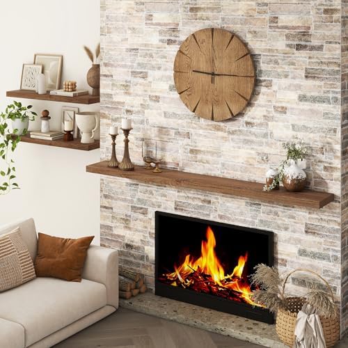 Marsmiles Dark Wood Floating Shelves, 24'' Long, 9.3'' Deep, Set of 2