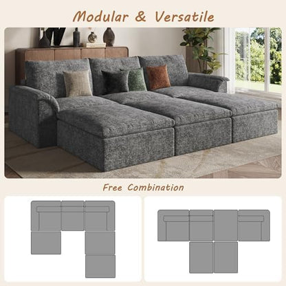 EASE MOOSE 115" Cloud Sleeper Sofa, Boneless Modular Couch for Living Room