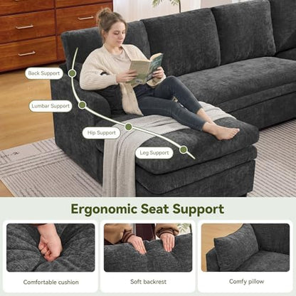 85" Sectional Couches with Comfy Deep Dual-Layer Cushion, 5 Seater L Shaped Couch, Modern Modular Sofa, Chenille Sofas for Living Room, Apartment, Grey