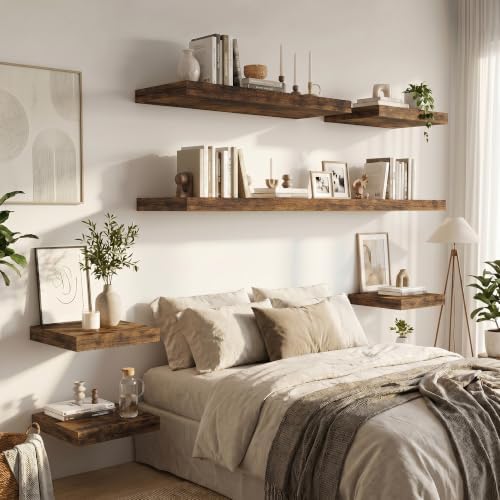 12 inch Deep Floating Shelves 55” Long Set of 2, Rustic Brown