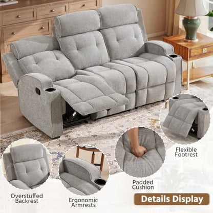 HAOMARKETS 3-Piece Manual Recliner Sofa Set, Included Recliner, Loveseat with Center Console and 3-Seater Couches, Overstuffed Reclining Couches with Cup Holders for Living Room, Light Grey