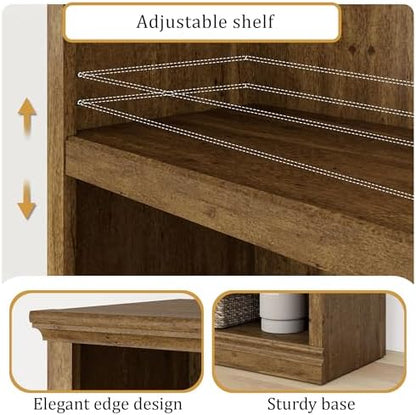 blini 3-Shelf Bookcase Wooden Bookshelves 33in Wide Floor Standing Display Storage Shelves Vintage Oak Bookcase for Home Office, Living Room, Bed Room