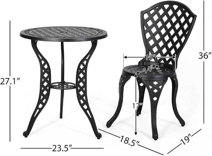 Metal Bistro Set, Bono Outdoor Patio Dining Set Garden Cafe Table and Chair Set for Balcony Porch Backyard Deck Lawn Outdoor Seating