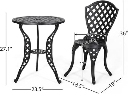 Metal Bistro Set, Bono Outdoor Patio Dining Set Garden Cafe Table and Chair Set for Balcony Porch Backyard Deck Lawn Outdoor Seating