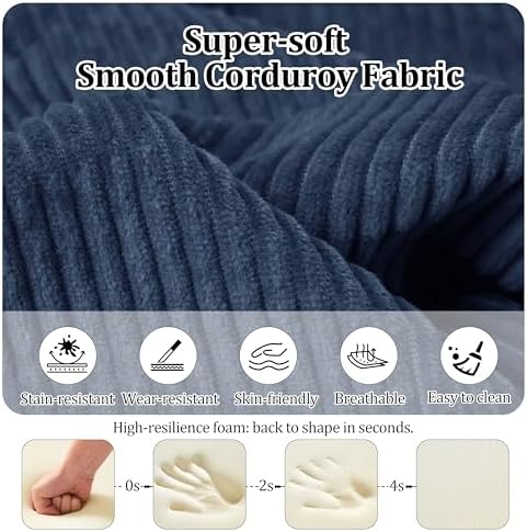 53.15'' Convertible Compressed Corduroy Folding Sofa Bed, Modern Boneless Pull Out Loveseat Sleeper in a Box, 4 in 1 Floor Mattress Futon Cloud Couch, No Assembly Needed, Navy Blue, 2 Pillows, Full