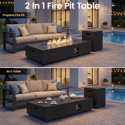 TLGREEN 56" Rectangle Propane Fire Pit Table with Tank Table, 50,000 BTU