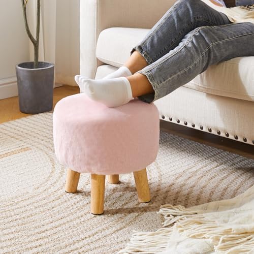 YMYNY Round Pouf Ottoman,12.6" Small Foot Stool,Pink HBD035P