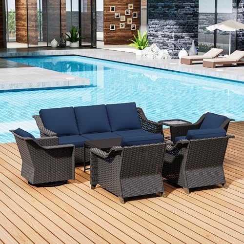 7 Piece Patio Furniture Set, Wicker Outdoor Conversation Set