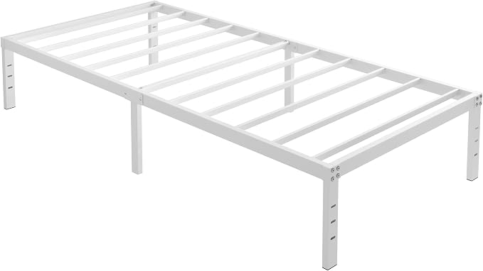 YUSENHEEI 14 Inch Twin Bed Frames No Box Spring Needed, Heavy Duty Metal Twin Platform Bed Frame with Large Underbed Storage Space, Noise Free, Easy Assembly, White