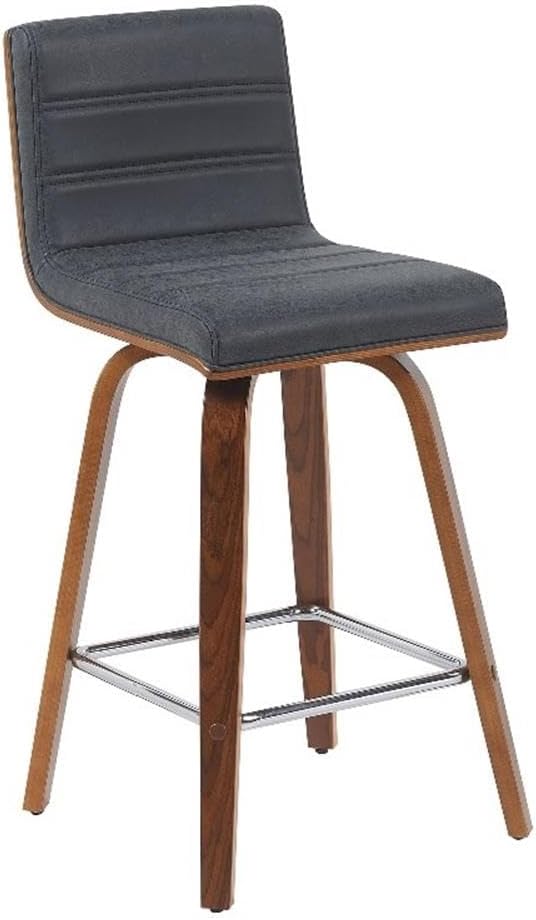 Vienna Modern Counter Height Swivel Bar Stool with Vintage Black Upholstered Seat and Walnut Finished Wood Frame Set of 3