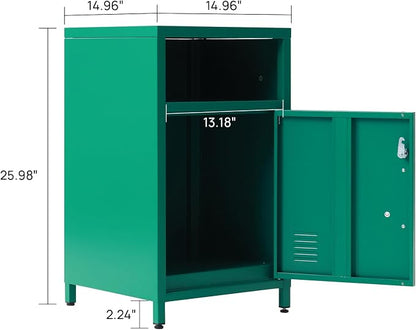 ALBAD Compact Metal Nightstand with Lockable Cabinet and Open Shelf, Modern Bedside Table, Versatile Side Table for Bedroom, Living Room, or Office (Green, 26" H-Lockable Door)
